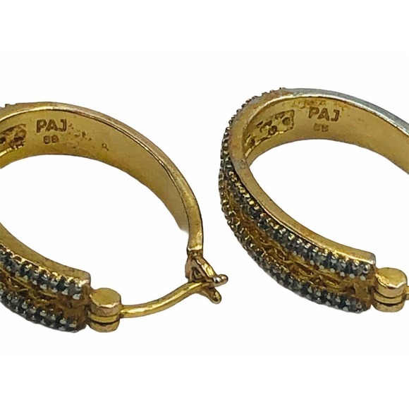 PAJ 88 Gold Plated Oval Hoop Diamond Earrings - Picture 5 of 8